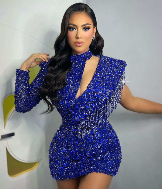 Alesia Bami showcasing stunning blue dress by Blini