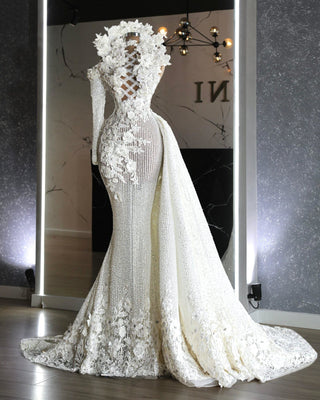 Alessia Beautiful Flowers and an Elegant Overskirt Bridal Dress - Blini Fashion House