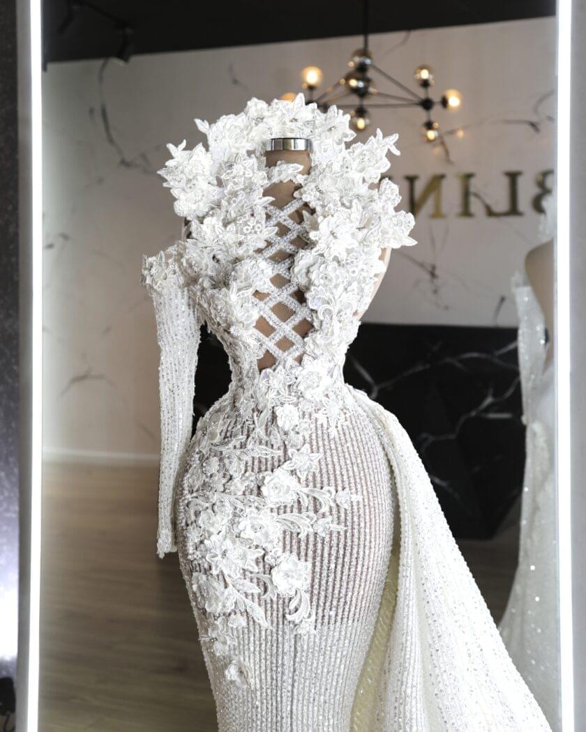 Alessia Beautiful Flowers and an Elegant Overskirt Bridal Dress - Blini Fashion House