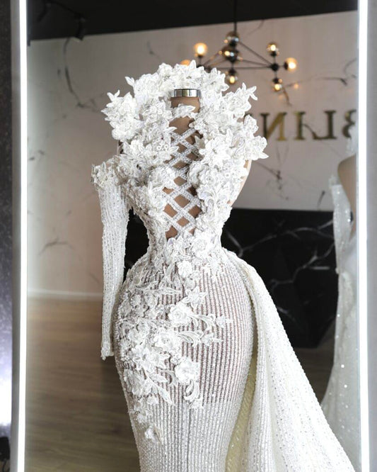 Alessia Beautiful Flowers and an Elegant Overskirt Bridal Dress - Blini Fashion House