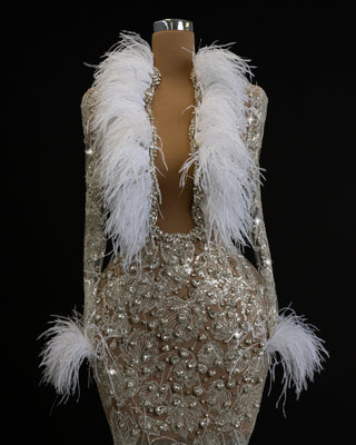 Alexa Bridal Dress with Intricate Feather and Stone Details - Blini Fashion House