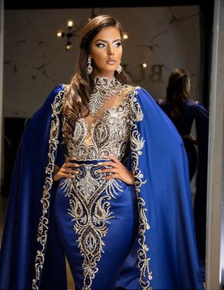 Alondra Stone-Embellished Dress with Side Cape - Blini Fashion House