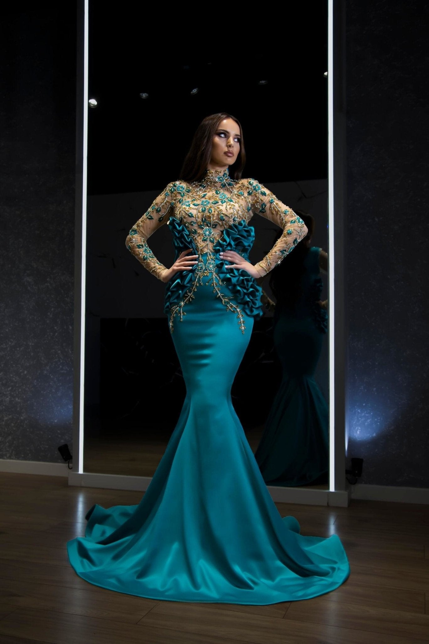 Amani Flowery Lace Dress with Chic High Neck - Blini Fashion House