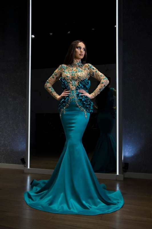 Amani Flowery Lace Dress with Chic High Neck - Blini Fashion House