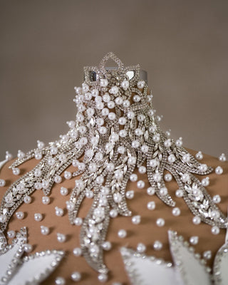 Detailed View of Embellishments on Long Sleeve Bridal Gown