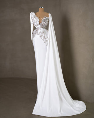 Long Sleeve Bridal Dress - White Satin Wedding Gown for a Stylish and Memorable Celebration