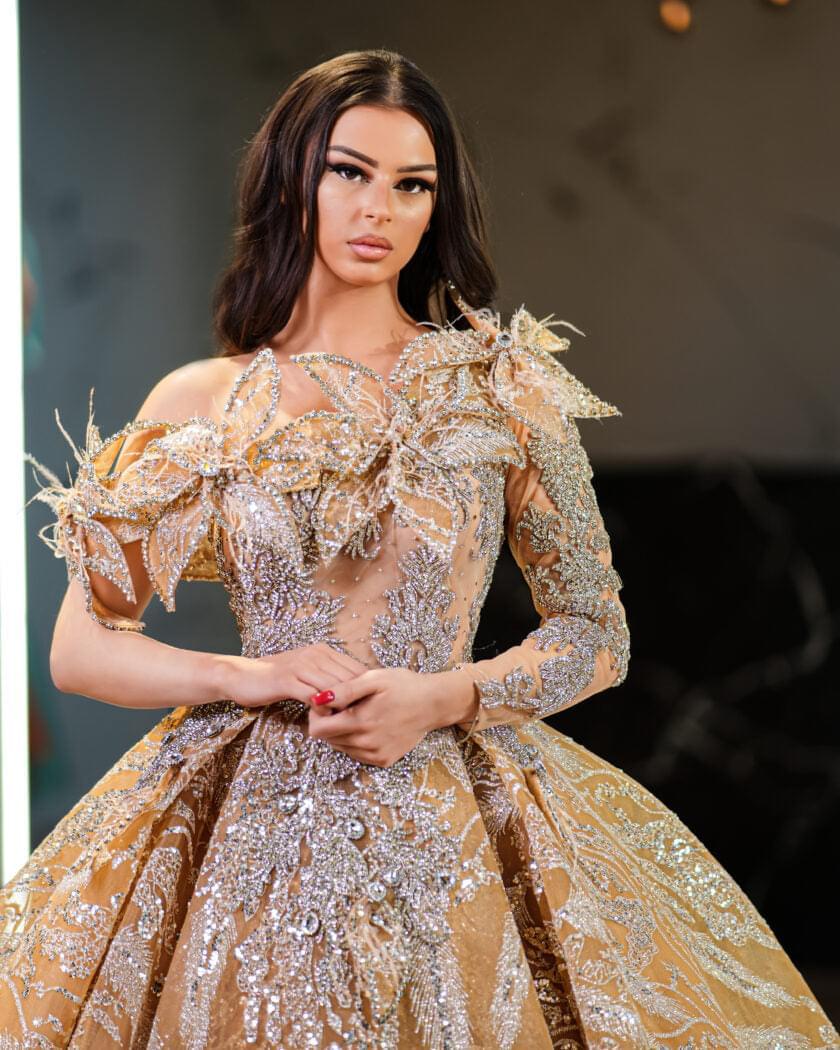 Amelia Sparkling One-Shoulder Overskirt Gown - Blini Fashion House