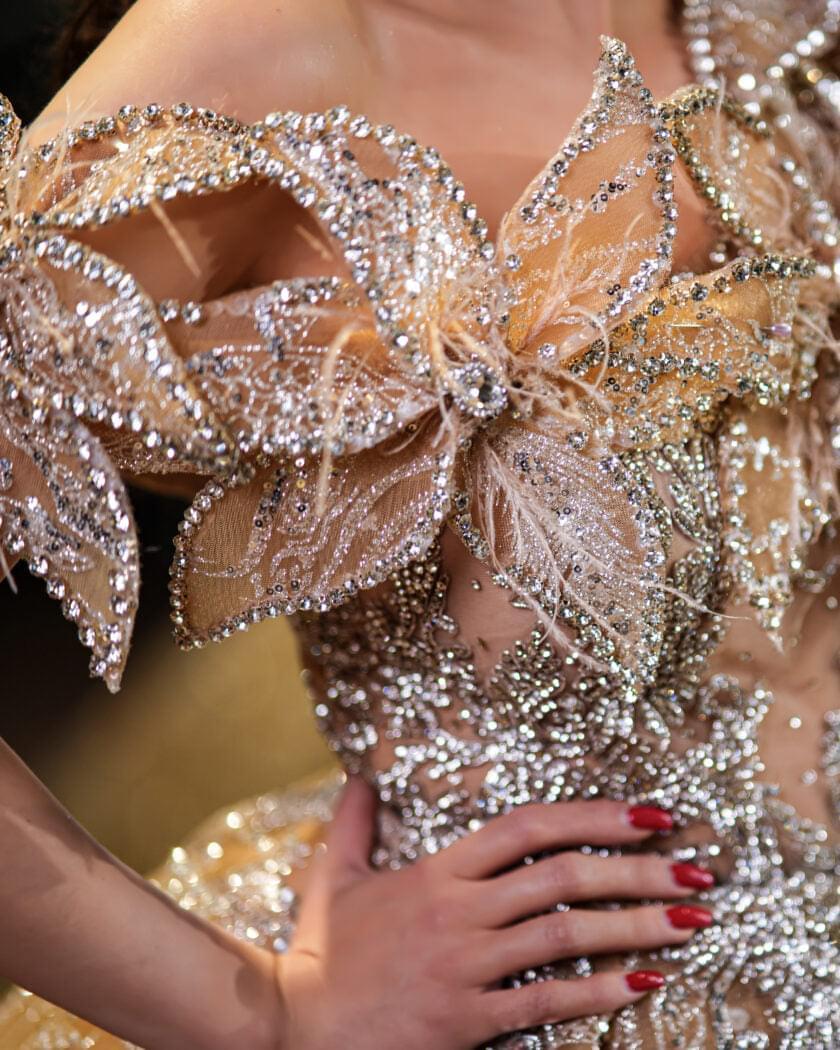 Amelia Sparkling One-Shoulder Overskirt Gown - Blini Fashion House