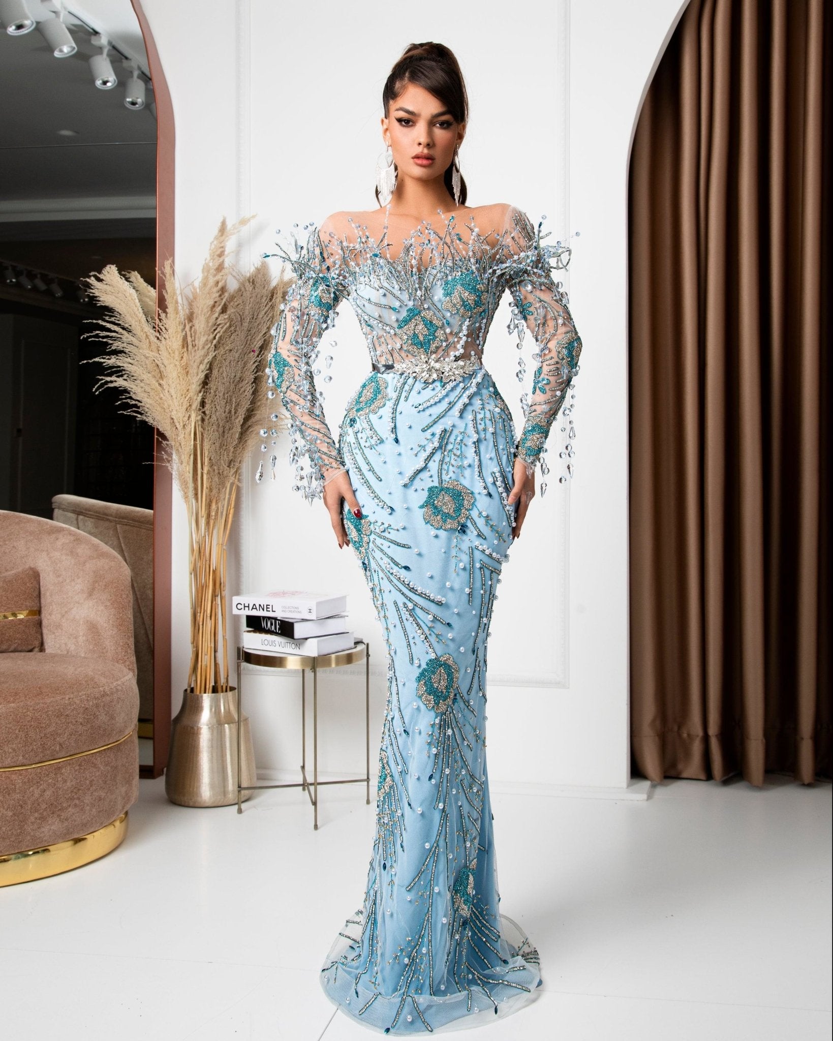 Amelie Off-Shoulder Dress with Sparkling Crystals - Blini Fashion House