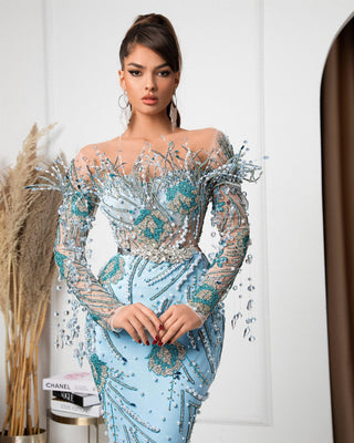 Amelie Off-Shoulder Dress with Sparkling Crystals - Blini Fashion House