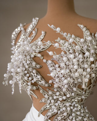 Exquisite Pearl Detailing on Bridal Gown - Luxurious Wedding Dress Accents