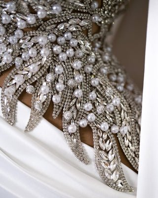 Close-up of Bridal Dress Detail - Intricate Crystal Embellishments