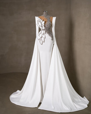 Elegant Long Sleeve Wedding Gown in White - Bridal Dress for Timeless Sophistication
