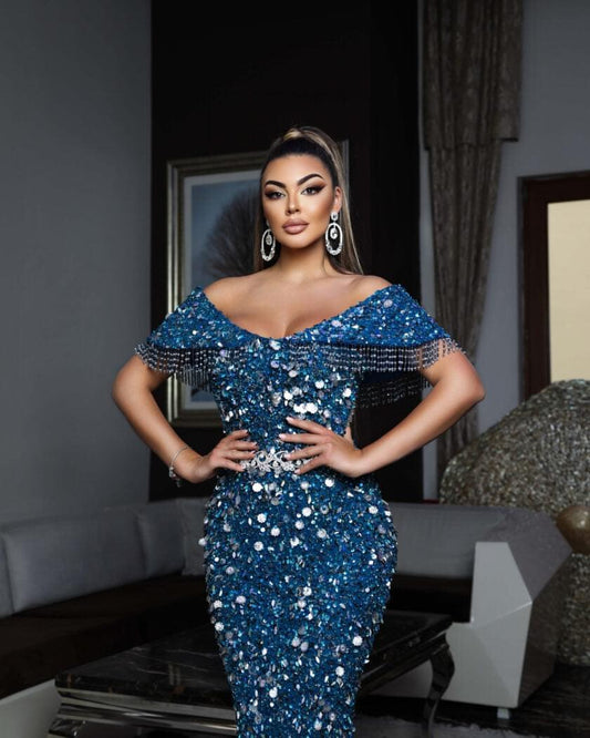 Amoja Off-Shoulder Sequined Dress - Blini Fashion House