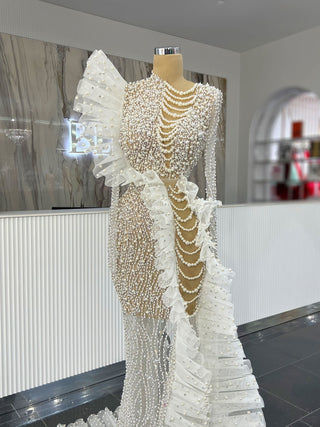 Amora Deep Slit Bridal Dress with Stone Embellishments - Blini Fashion House
