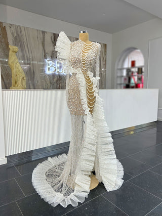 Amora Deep Slit Bridal Dress with Stone Embellishments - Blini Fashion House
