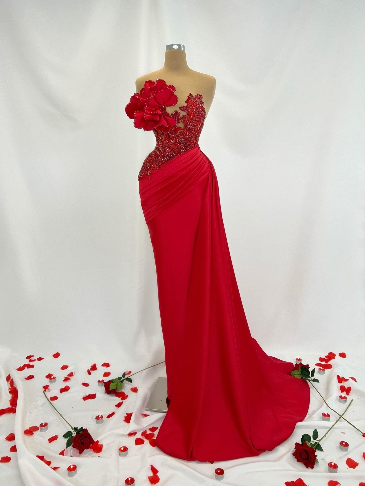 Amour Sleeveless Dress with a Dramatic Side Tail - Blini Fashion House