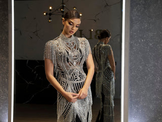 Anastasia High-Neck Dress with Embellishments - Blini Fashion House