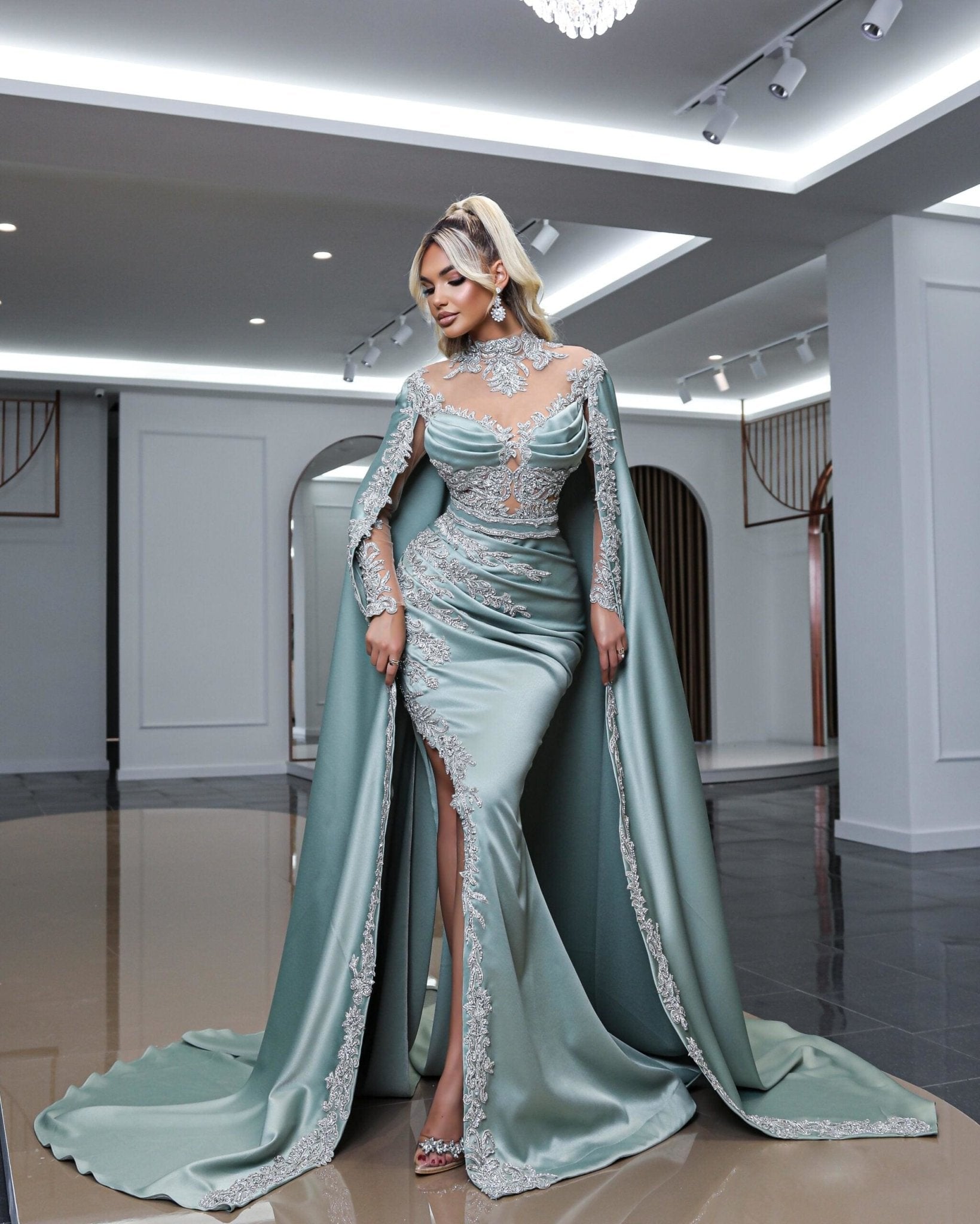 Androe Side Cape Dress Blini Fashion House