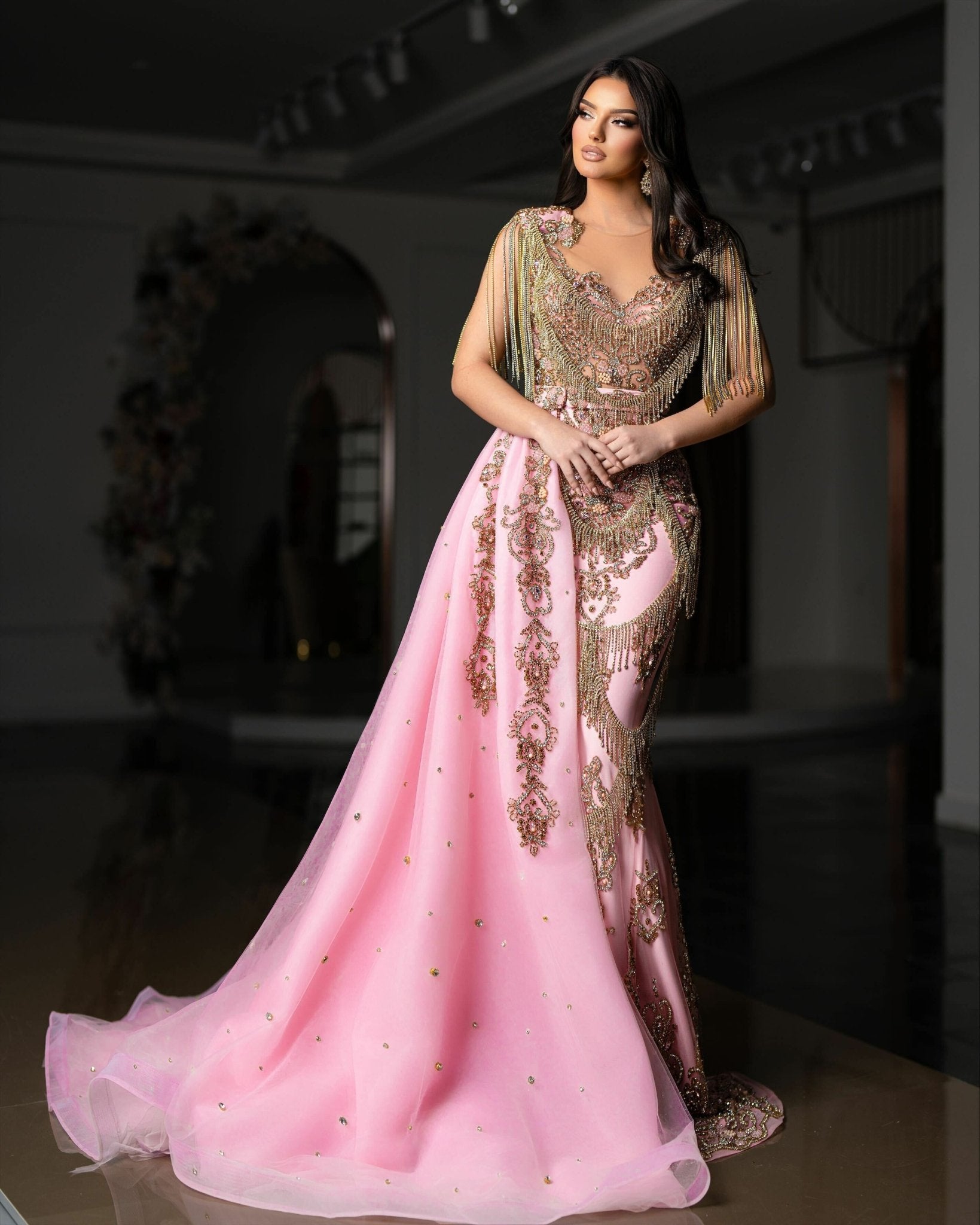 Pink dress with tassels sales