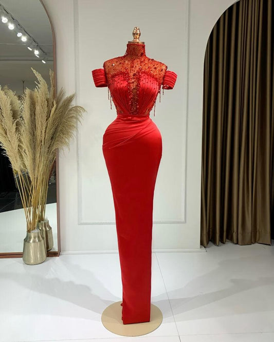 Antoinette High-Necked Dress with Sparkling Stone Accents - Blini Fashion House