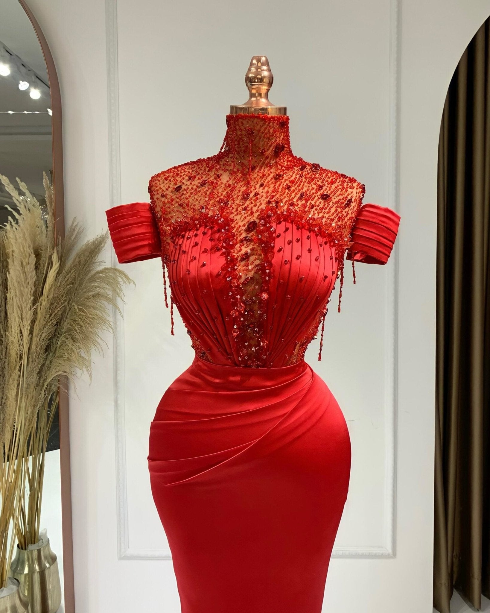 Antoinette High-Necked Dress with Sparkling Stone Accents - Blini Fashion House