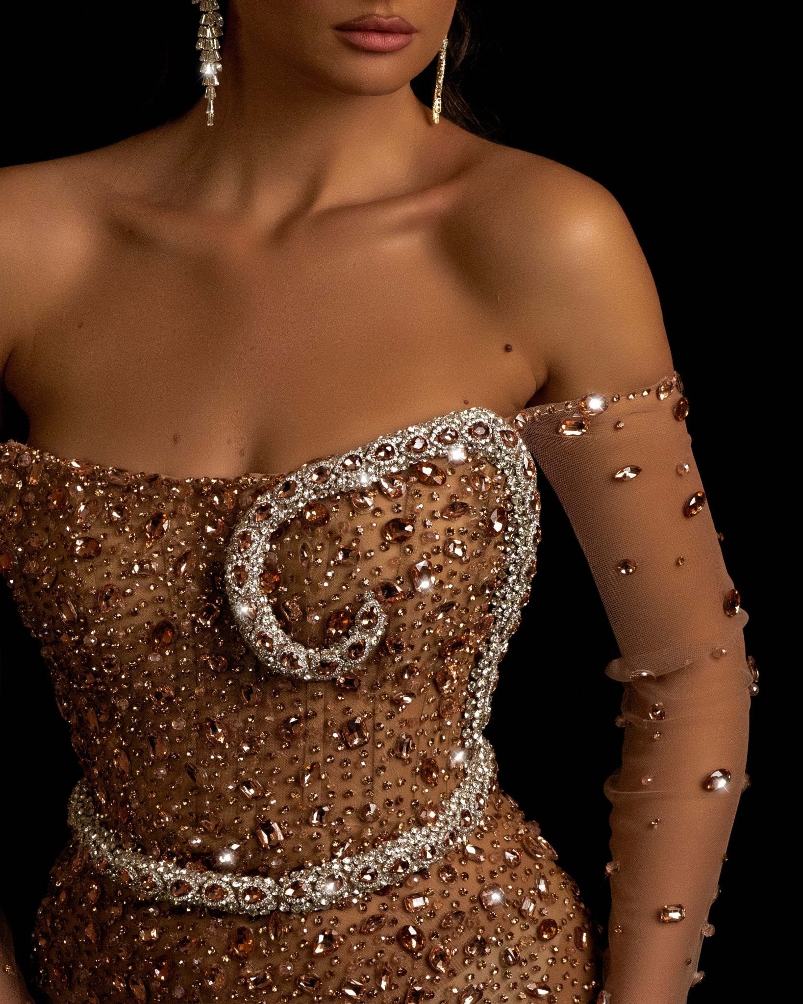 Snake and Stone Detail on Off-Shoulder Dress