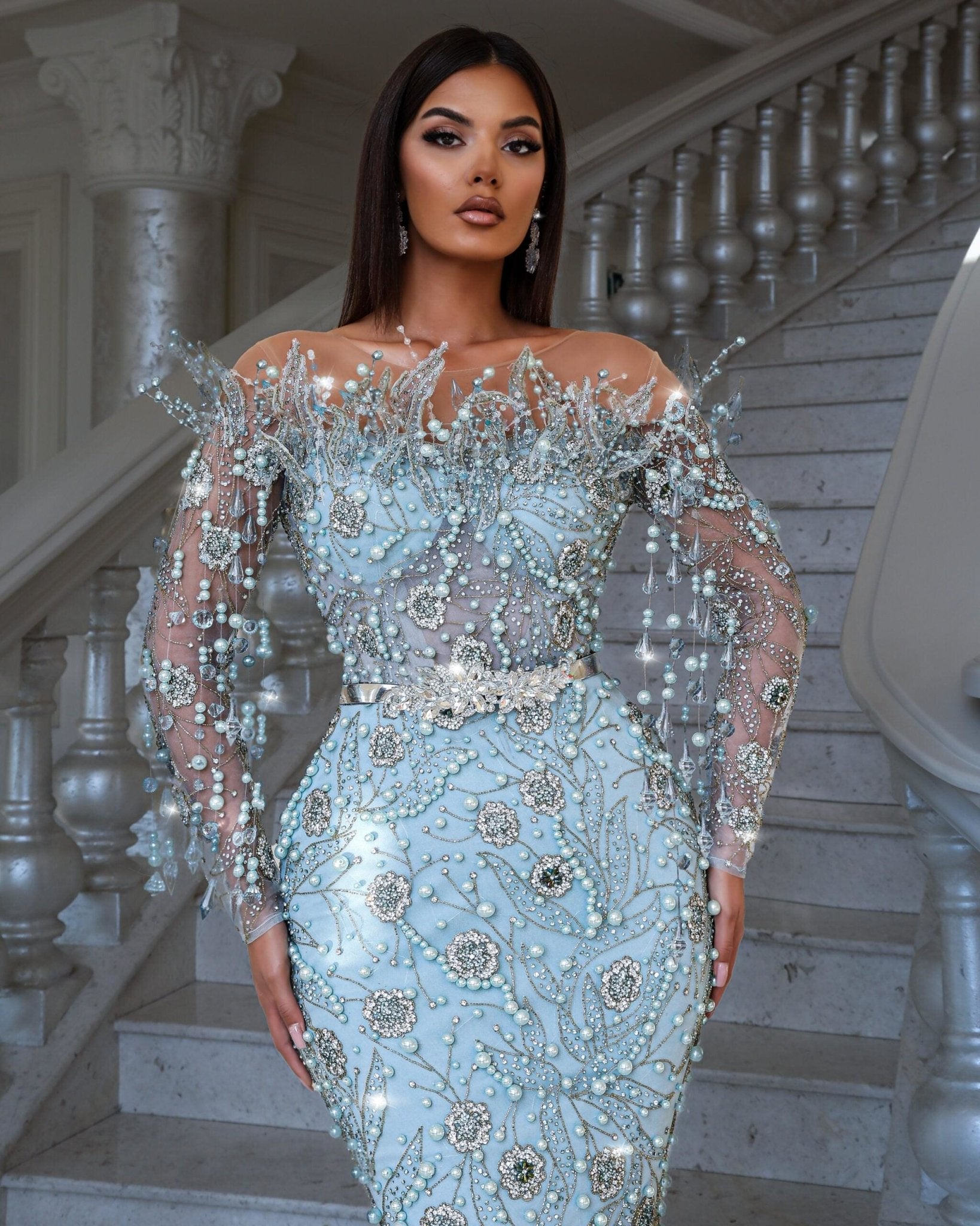 Aquarius Romantic Bead-Adorned Party Dress - Blini Fashion House