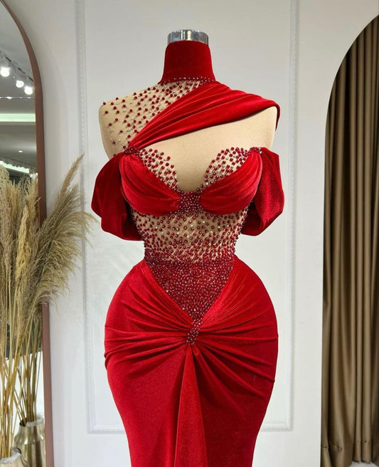 Aria High Neck Dress with Shimmering Beads - Blini Fashion House