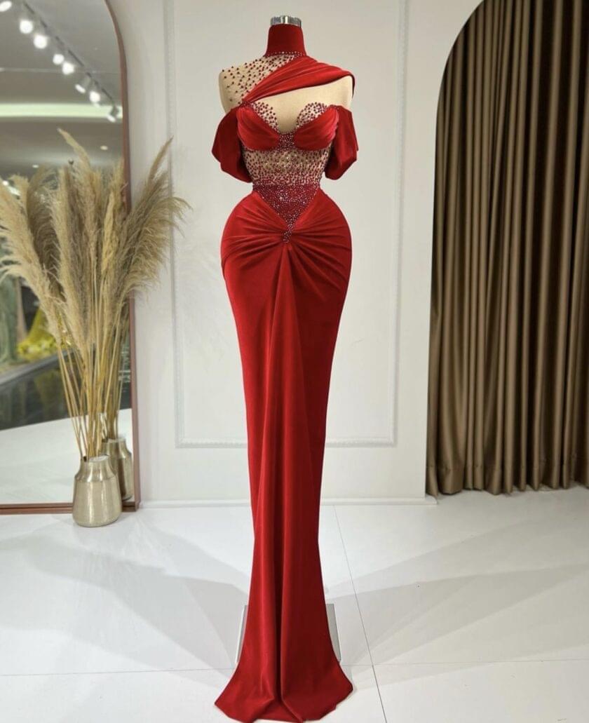 Aria High Neck Dress with Shimmering Beads - Blini Fashion House