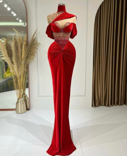 Aria High Neck Dress with Shimmering Beads - Blini Fashion House