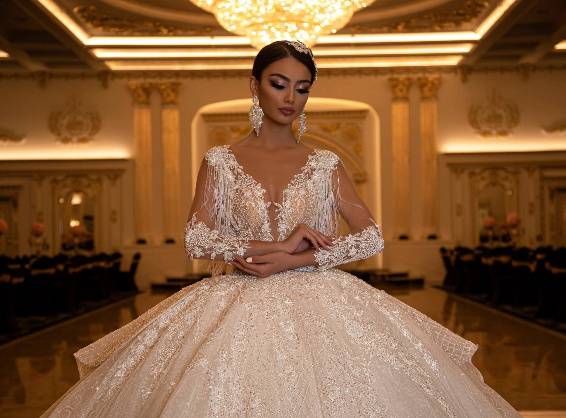 Arial Stoned and Beaded White Bridal Gown - Blini Fashion House