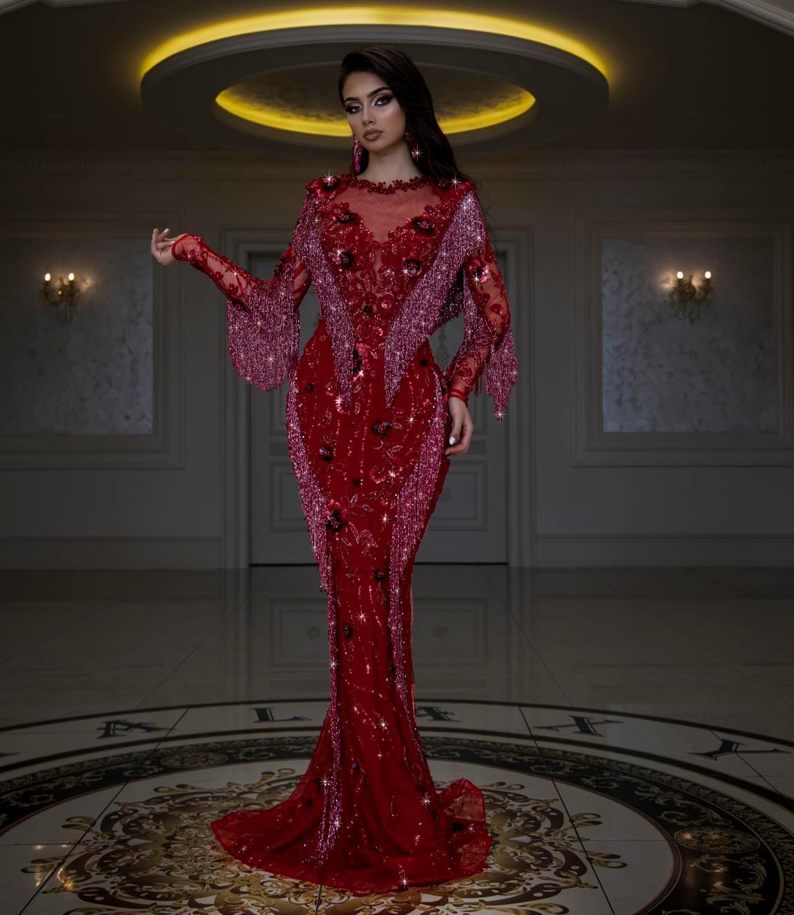 Ariana Long-sleeved Dress with Shimmering Tassels - Blini Fashion House