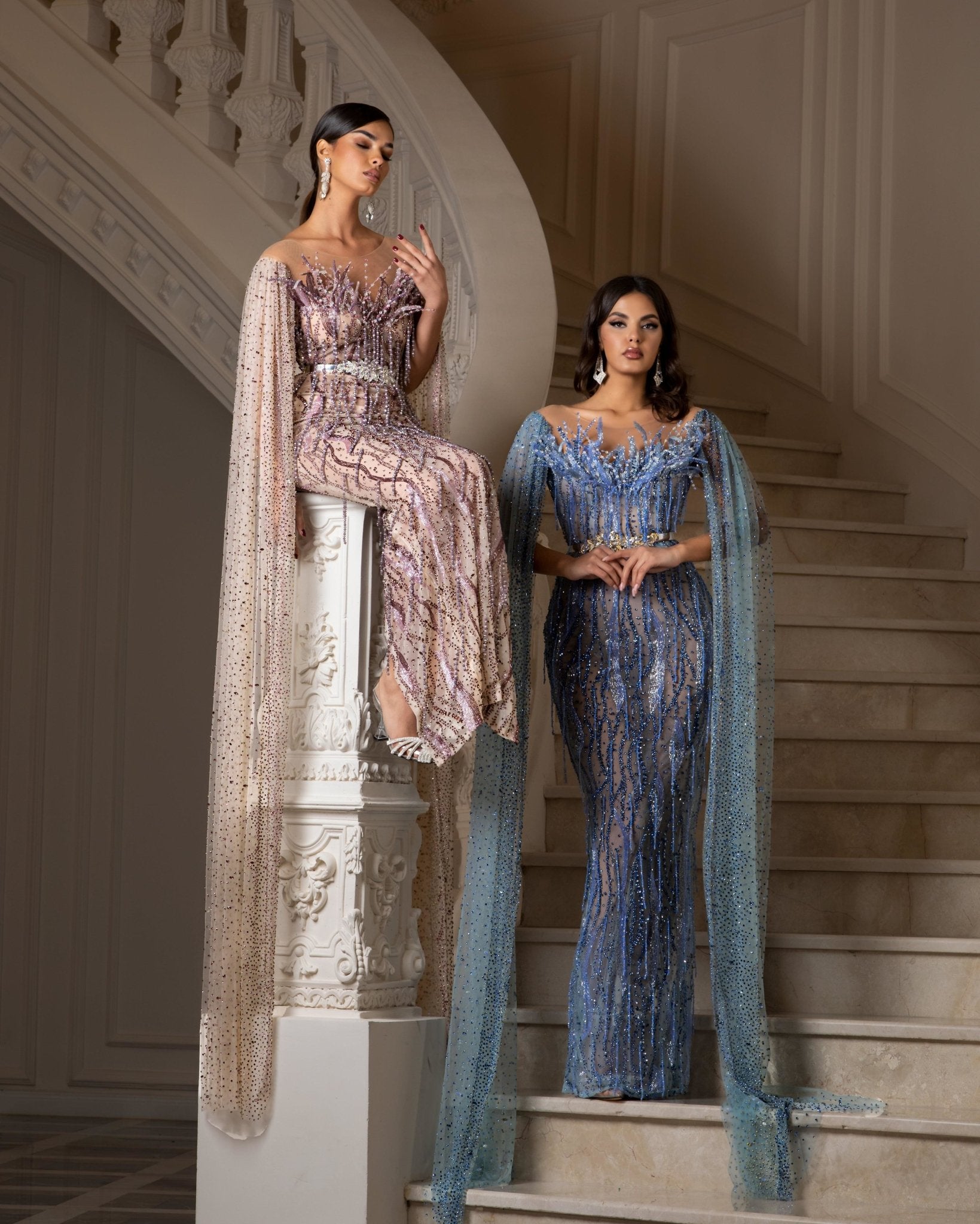 Ariel Off-Shoulder Dress with Side Cape - Blini Fashion House