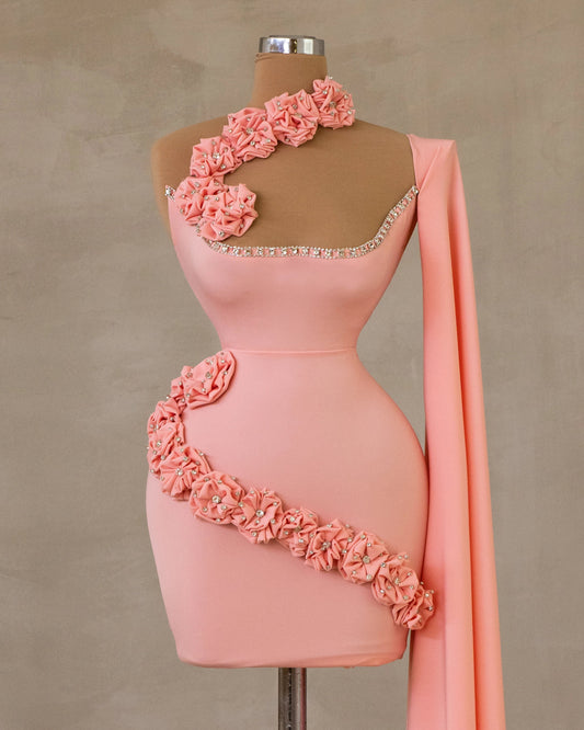 Chic Sleeveless Pink Dress with Shoulder Cape