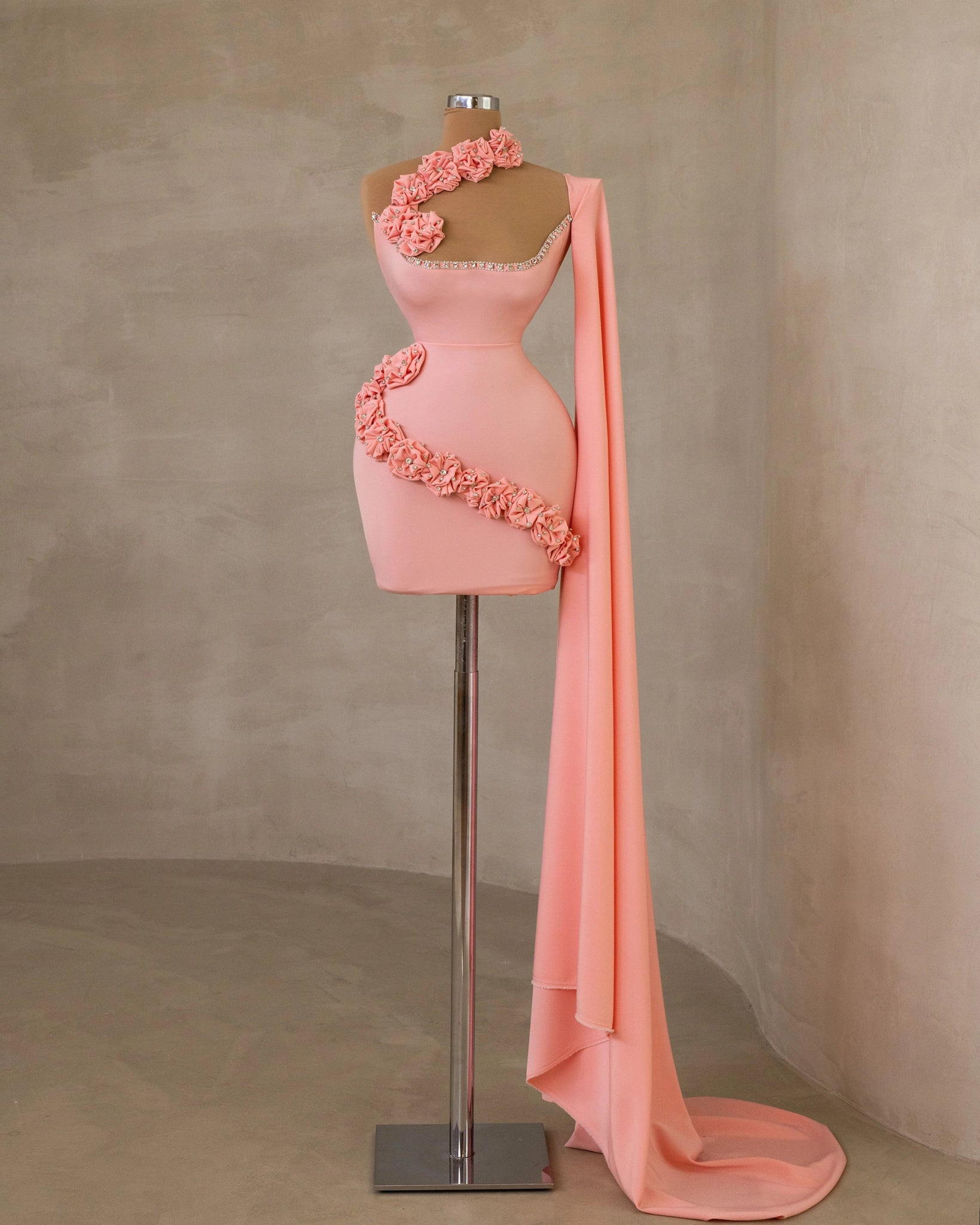 Elegant Light Pink Short Dress with Cape Detail