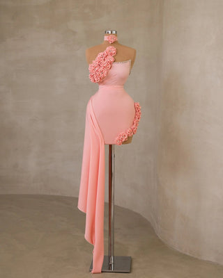 Elegant Light Pink Dress with Side Cape Detail