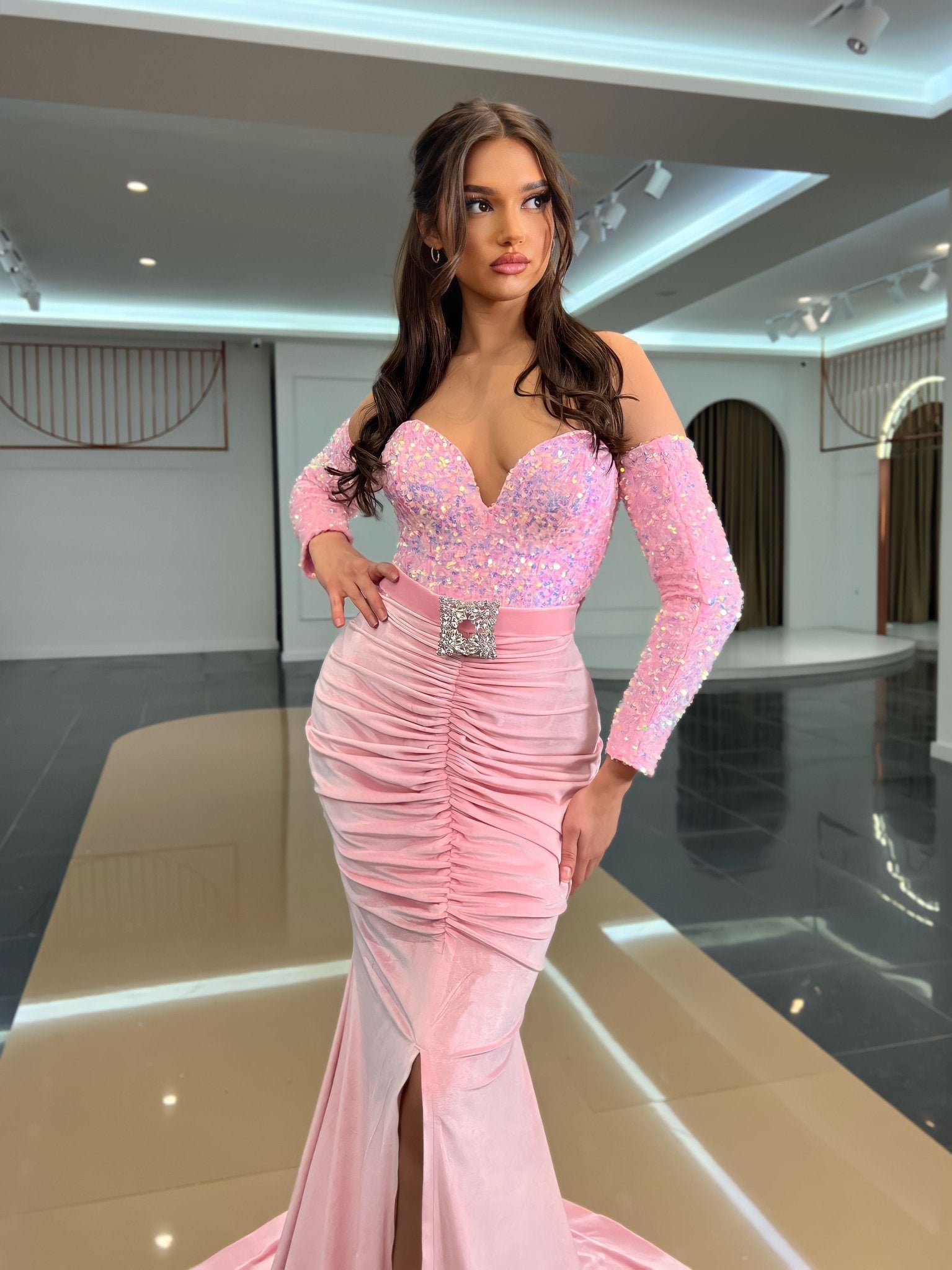 Aubriella Open Chest Sequins Dress - Blini Fashion House