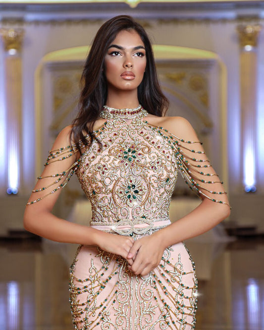 Aura High Neck Dress with Shimmering Stones - Blini Fashion House