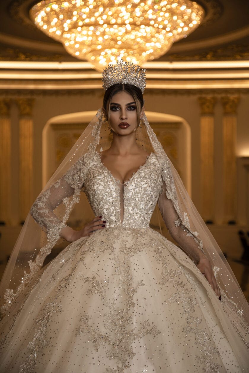 peal wedding dresses ball gown vestido de novia crystal long sleeve wh –  inspirationalbridal