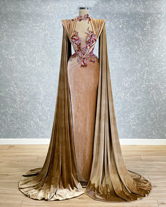 Autumn Side-Cape Dress Eye-catching Stones - Blini Fashion House