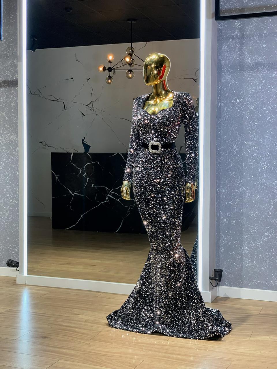 Ava Sequined Open Chest Dress - Blini Fashion House