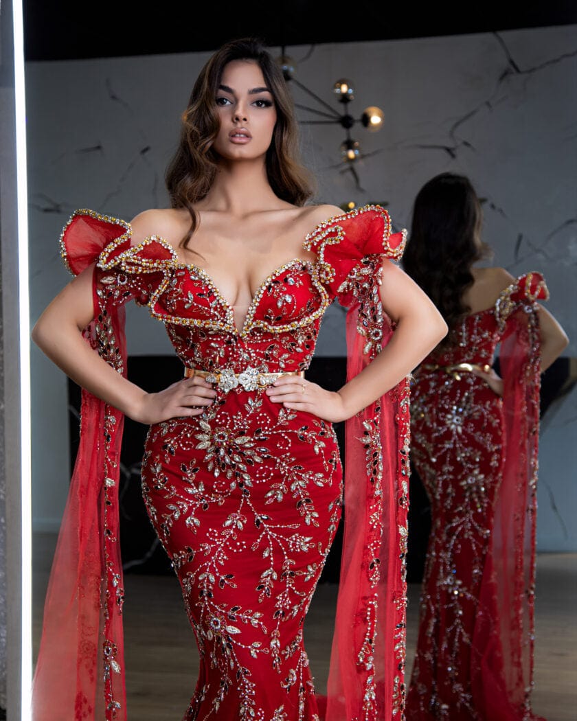 Avery Glamorous Cape Ballgown - Blini Fashion House