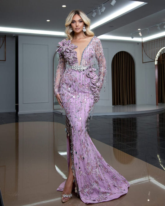 Aviana Deep V Neckline Designed Dress - Blini Fashion House