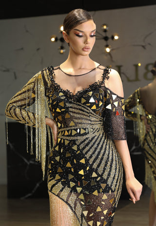 Avya Gold Mirrors Deep Slit Dress - Blini Fashion House
