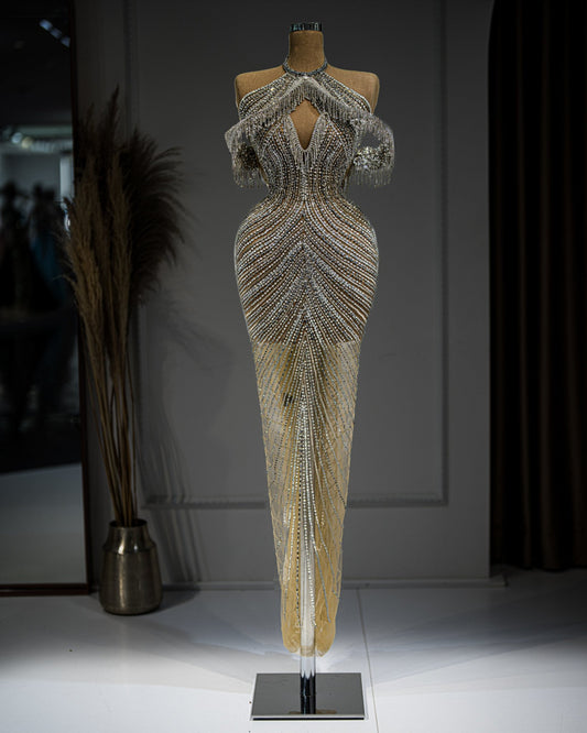 Ayra Maxi-Length Dress with Gorgeous Stone Embellishments - Blini Fashion House