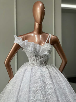 Azzurra Exquisite Off-Shoulder Thin Strap Bridal Dress - Blini Fashion House