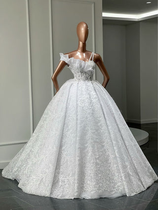 Azzurra Exquisite Off-Shoulder Thin Strap Bridal Dress - Blini Fashion House