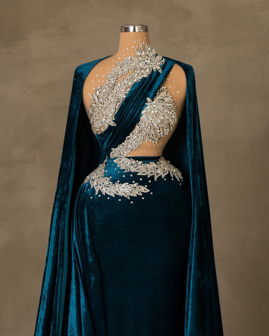 Elegant Velvet Dress with Cape
