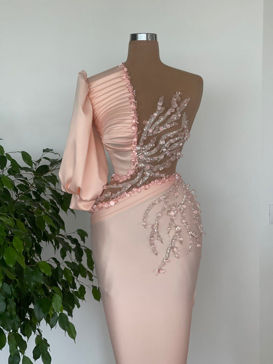 Beatrice Sophisticated Crystal One-Shoulder Dress - Blini Fashion House